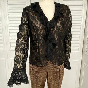 Dance Vintage Kate Hill Black Lace Blouse Sz. 16 Long Sleeve, Events, Weddings